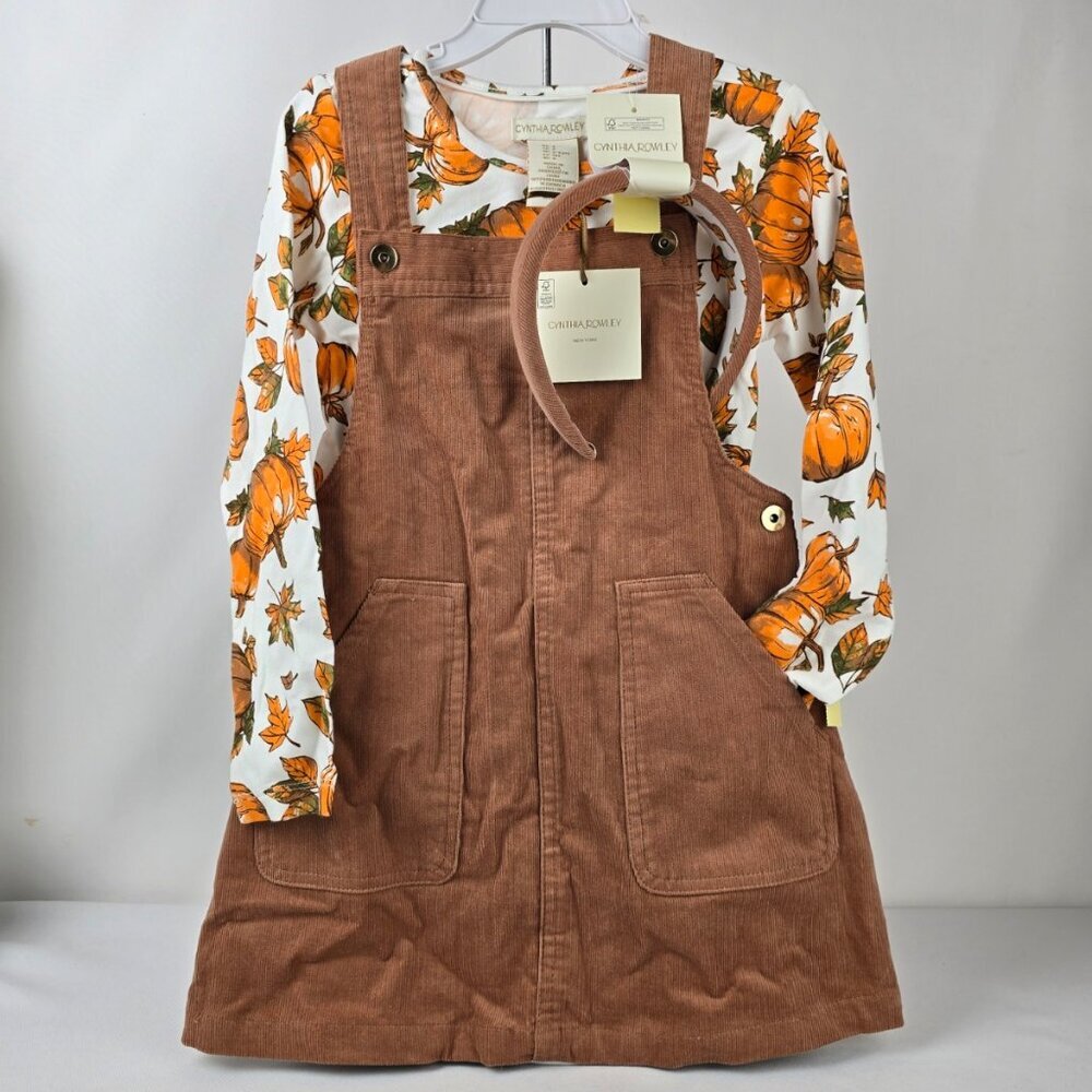 Cynthia Rowley Girls' Pumpkin Print Brown Corduroy Overall Dress Size 5